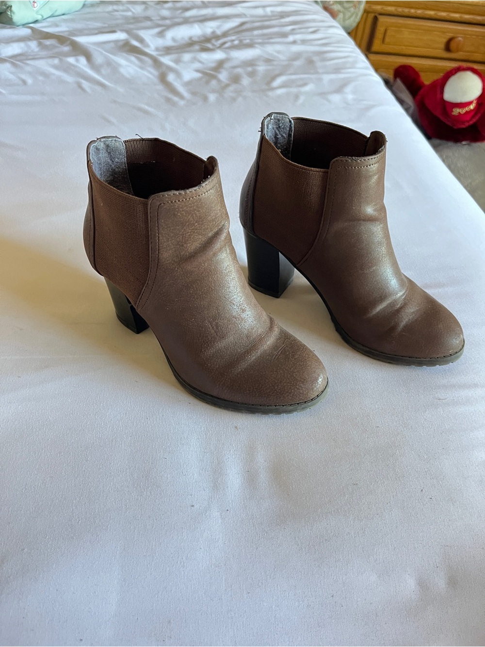 Brown Block Heel Ankle Booties - Classic Women's Chelsea Style